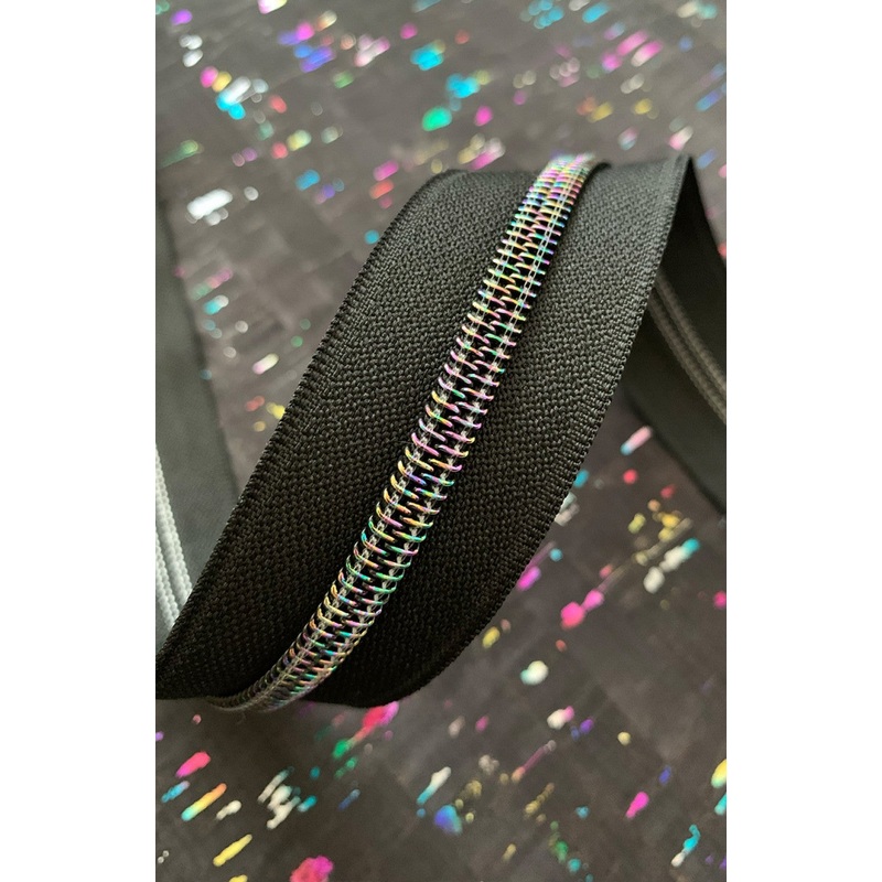 Sassafras Lane Black Striped #5 Zipper Tape with Iridescent Teeth - Special Order