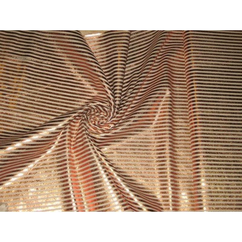 Superb Quality Linen Club Beige with Bronze color foil print horizontal stripe Fabric ~ 58" wide