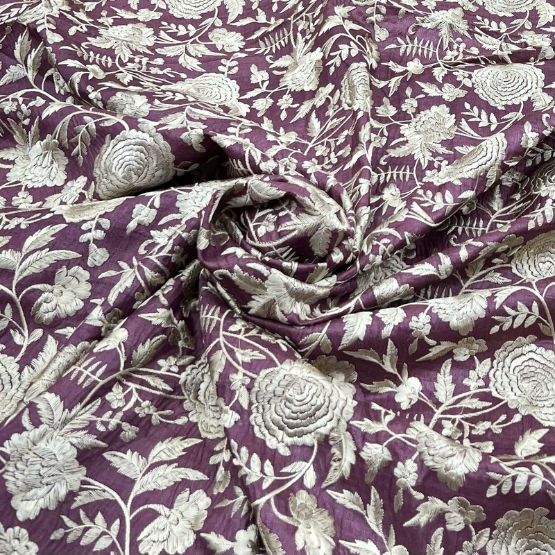 Dark Onion Pink Tussar Silk Thread Embroidery