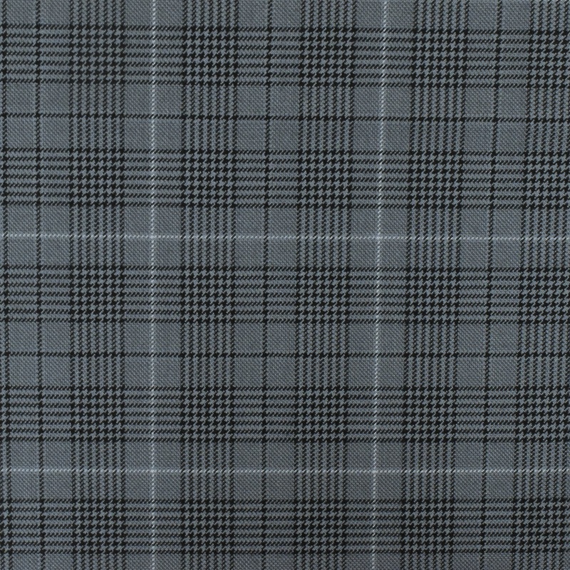 Simple Gray-Black-White Glen Plaid Wool Polyester Twill Woven Fabric