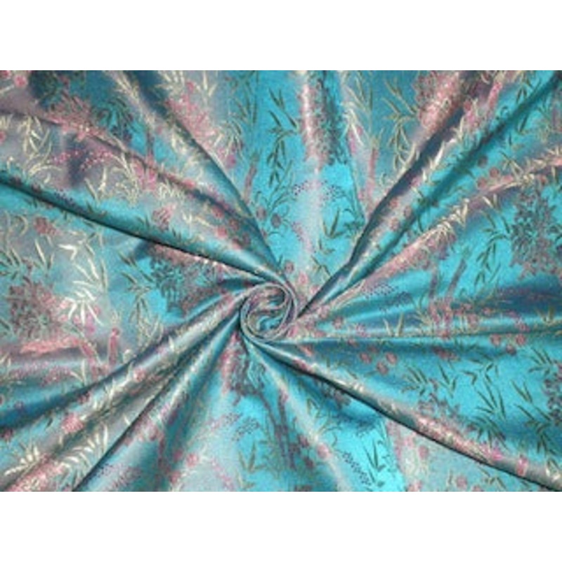 SILK BROCADE FABRIC Blue,Pink & Gold 44"