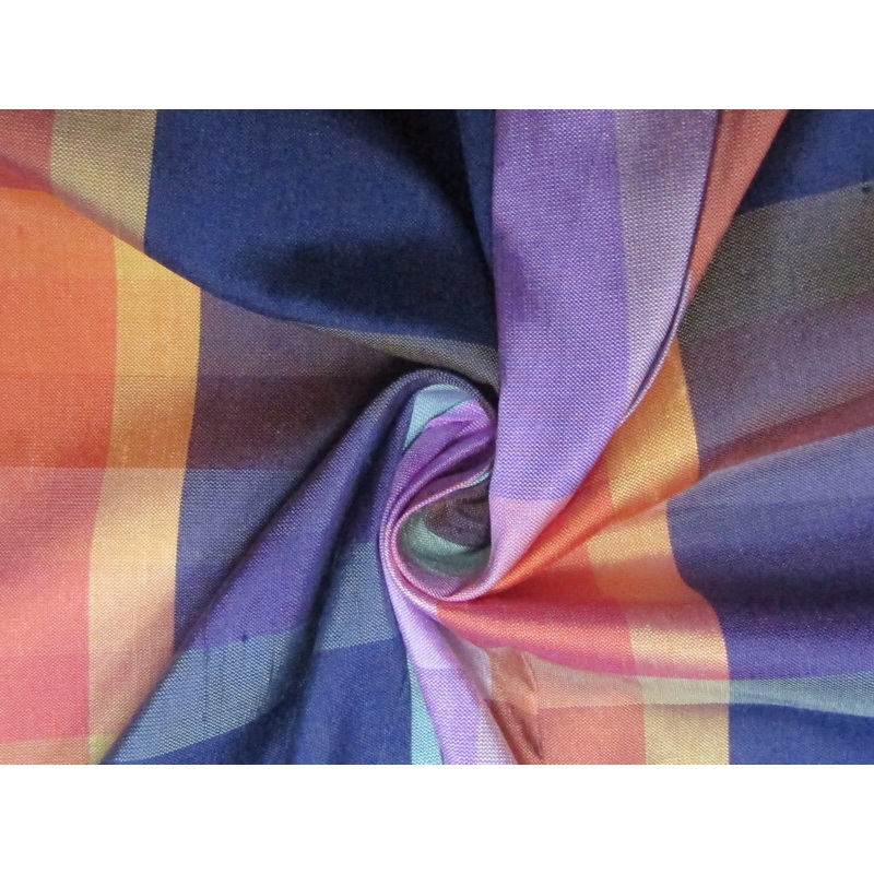 100% silk dupion multi color Plaids fabric 54" wide