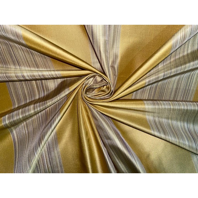 100% SILK TAFFETA FABRIC multi color horizontal stripes dark mustard 54" wide TAF#S56