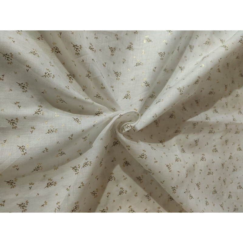 Superb Quality Linen white ivory with gold foil print fabric ~58" wide
