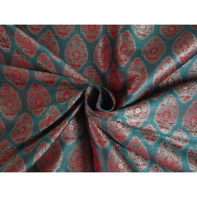 SILK BROCADE GREEN,RED,& METALLIC GOLD