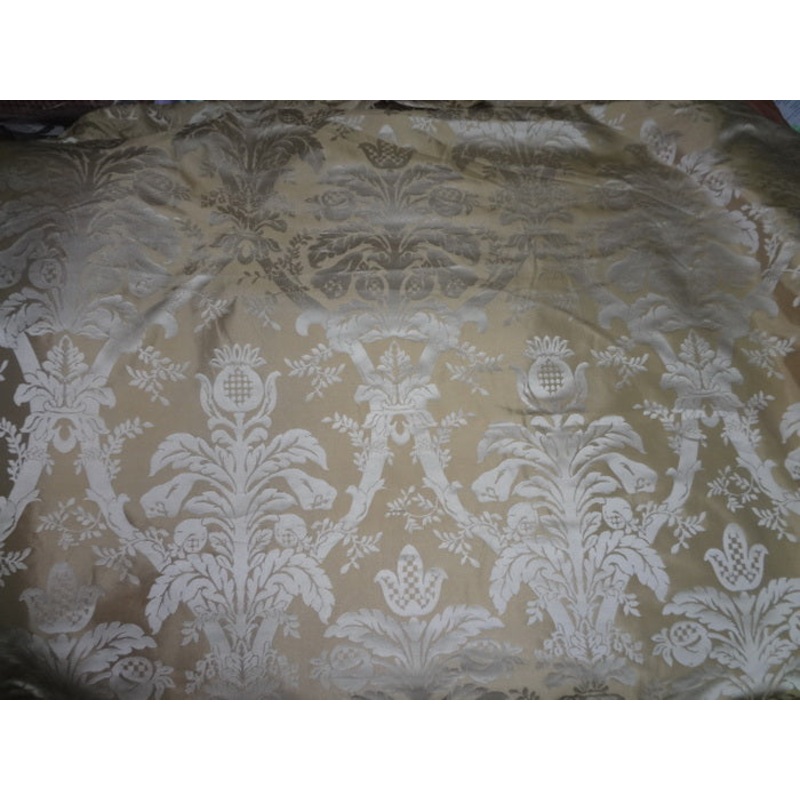 Damask fabric silk taffeta jacquard 60" -ivory cream / cognacTAFJAC#1