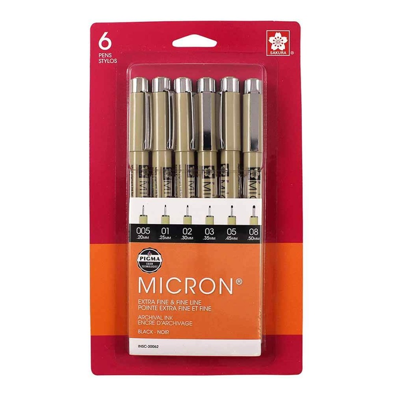 Pigma Micron Pen Set 6 Sizes - Black
