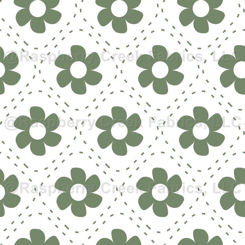 Retro Floral Flower Sage on White