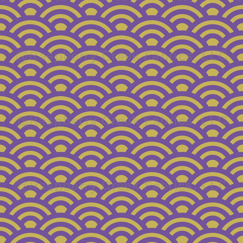 Seigaiha, Waves, Traditional Japanese Pattern, Lilac and Yellow Gold