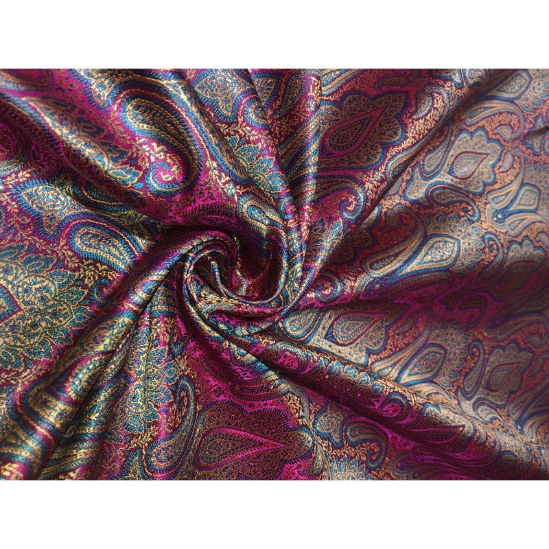 Silk Brocade fabric 44" wide paisley jacquard available in 3 colors pink and blue ,red and green and pastel pink and slate blue BRO1037 pink and blue
