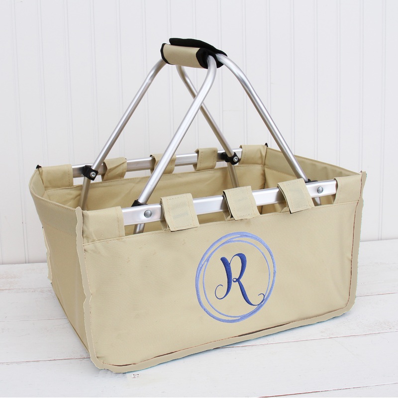 Personalized Market Basket Tote - Embroidered Large Initial Natural