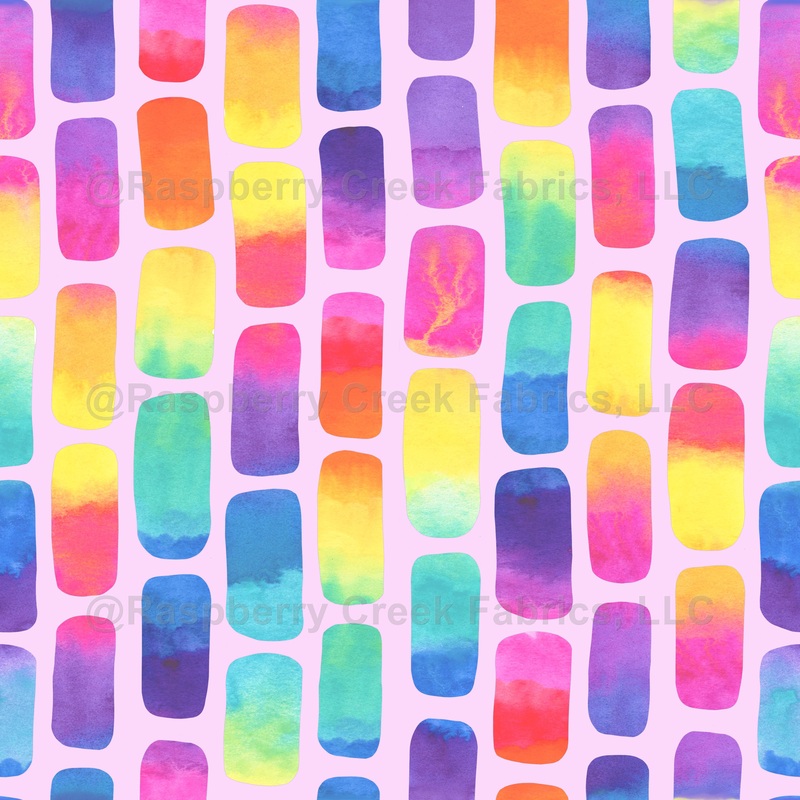 rainbow block stripes - pink background