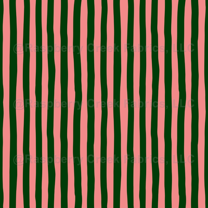 Salmon Pink & Forest Green Wonky Stripes