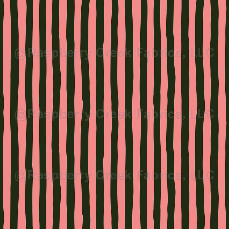 Salmon Pink & Dark Green Wonky Stripes