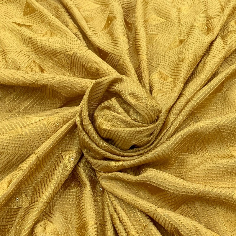 Yellow Geometrical Chanderi Sequins Thread Embroidery