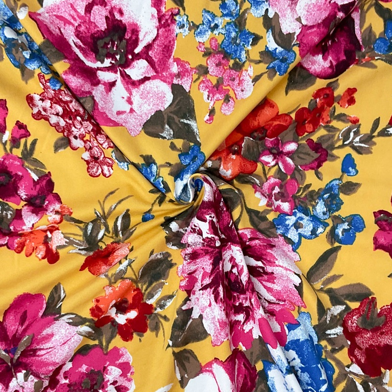 Yellow-Multi Poly Spandex Stretch Floral Print DB Jersey Knit Fabric