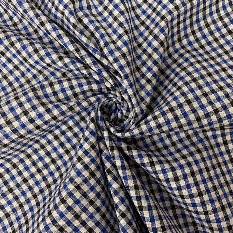 Blue-Multi Cotton Spandex Check Gingham Woven Fabric