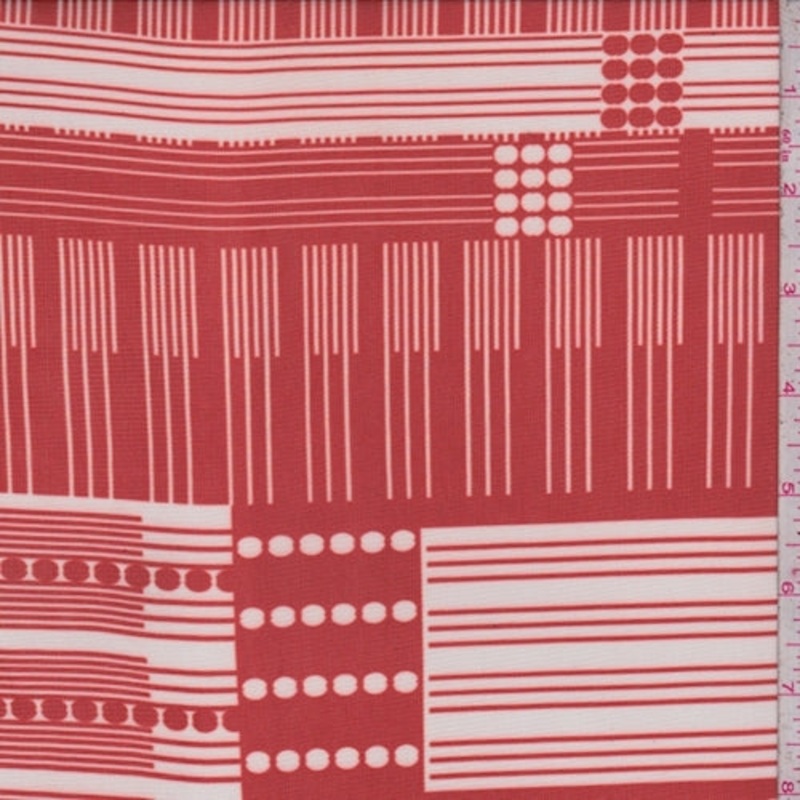 Red/White Linear Dot Block Power Mesh Fabric