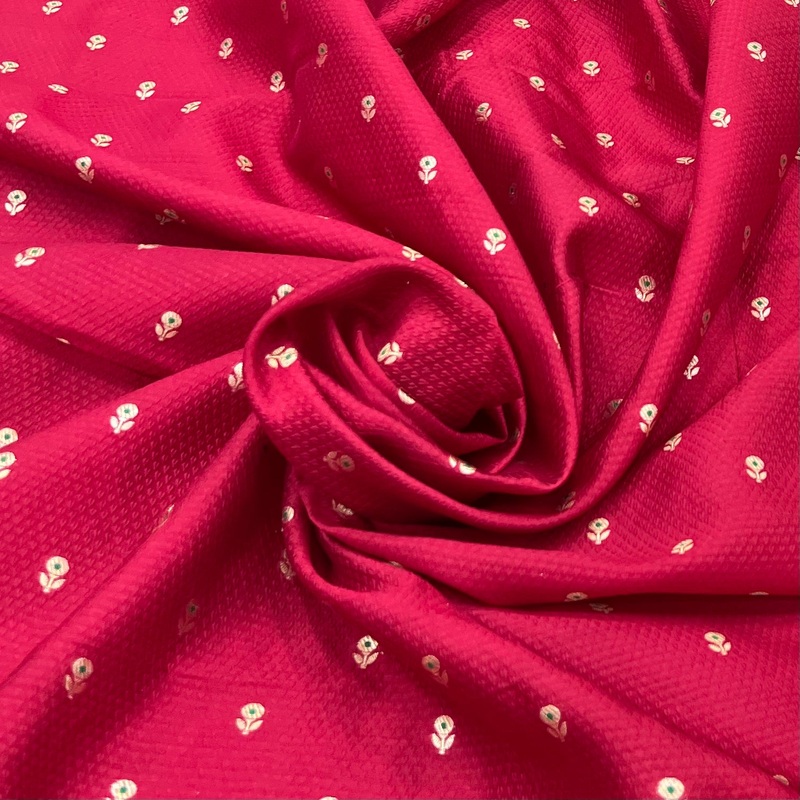 Rani Pink Floral Meenakari Butti Textured Silk Brocade