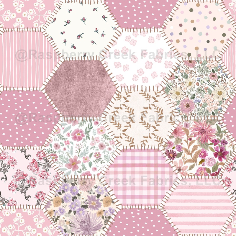 Patchwork, floral, floral patchwork, pink, mixed prints, cheater quilt, vintage, hand drawn, stitches, summer, baby girl, granny core, cottage core, girls, women