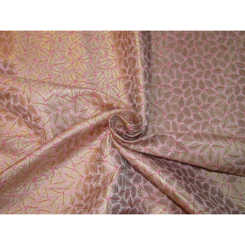 Silk Brocade Fabric PINK X METALLIC GOLD color 44"