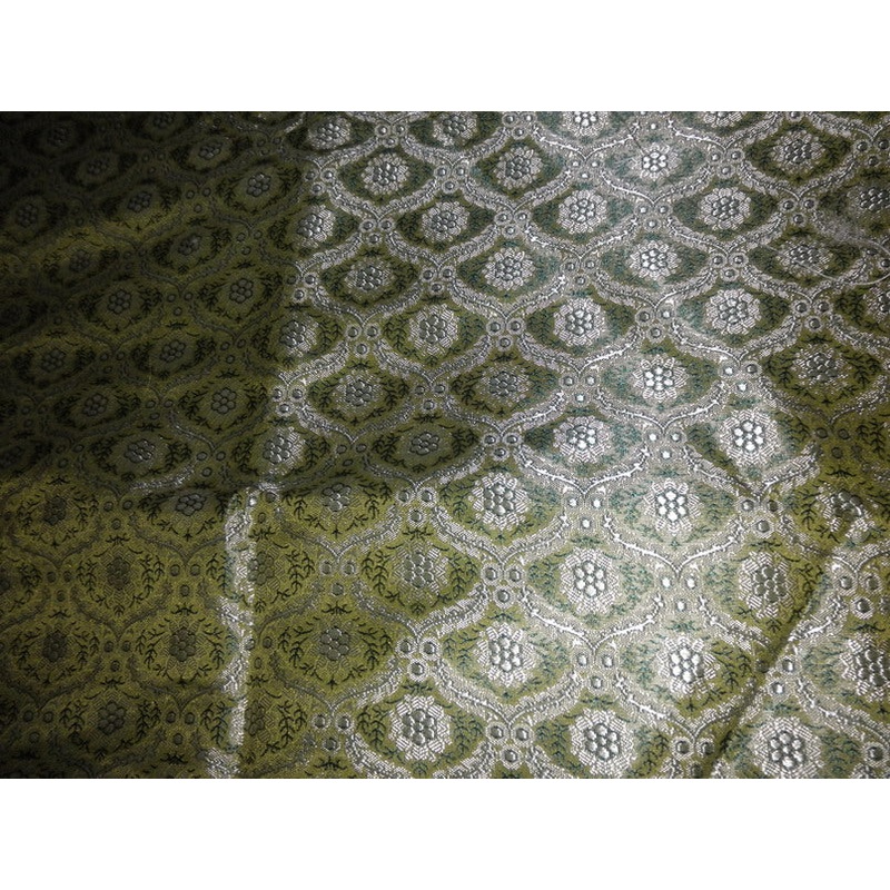 SILK BROCADE FABRIC -rich green design available for bulk preorder