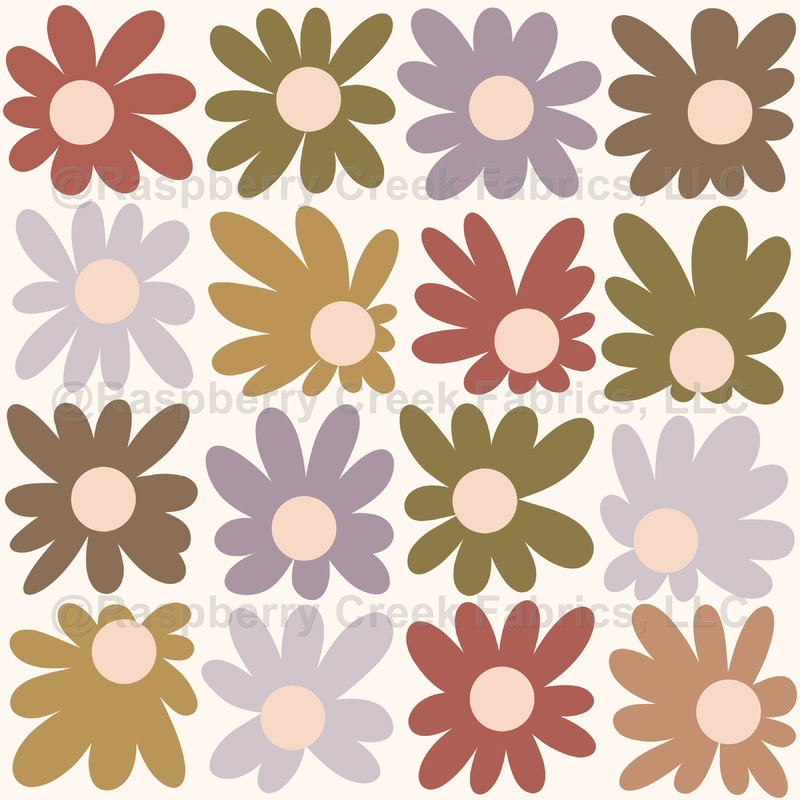 Retro Boho Floral 70s Groovy Daisy Terracotta Olive Mustard