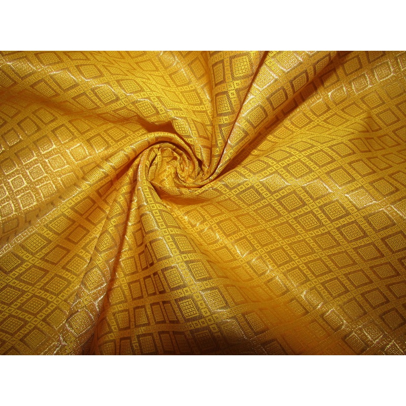 Silk Brocade fabric yellow x metallic gold 44" wide