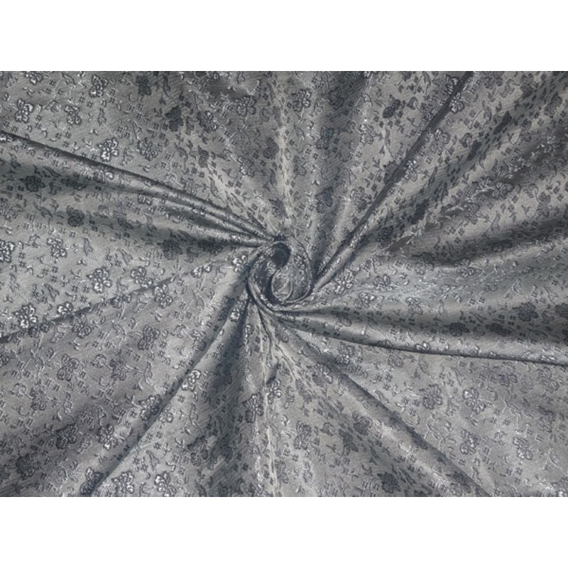 SILK BROCADE FABRIC GREYISH BLUE X BLACK COLOR 44"