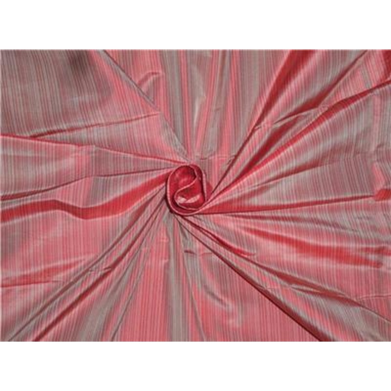 100% Pure Silk Taffeta Pin Stripe Fabric Red Color