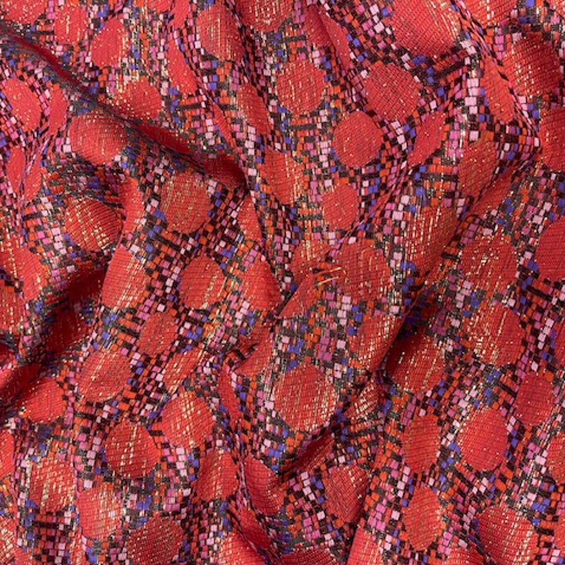 Purple-Gold-Multi Poly Circle Stripe Jacquard Brocade Woven Fabric
