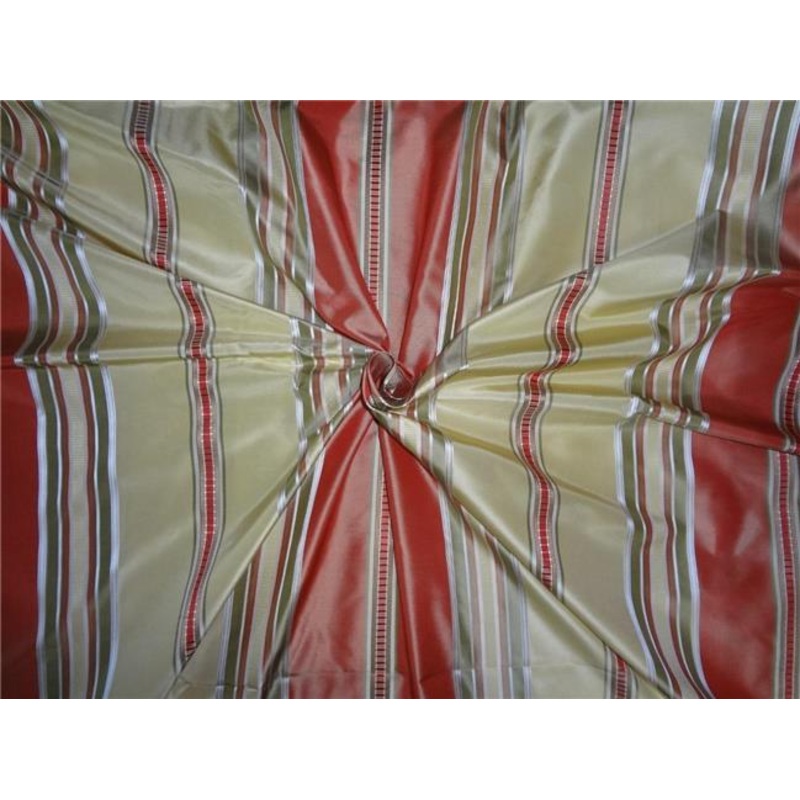 100% silk taffeta ribbed horizontal stripe salmon olive and gold 54" wide TAF S142