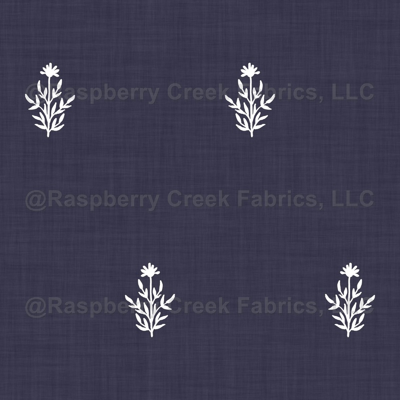 Ragworts Wildflowers in Geometric Order on Linen Texture in Navy Blue