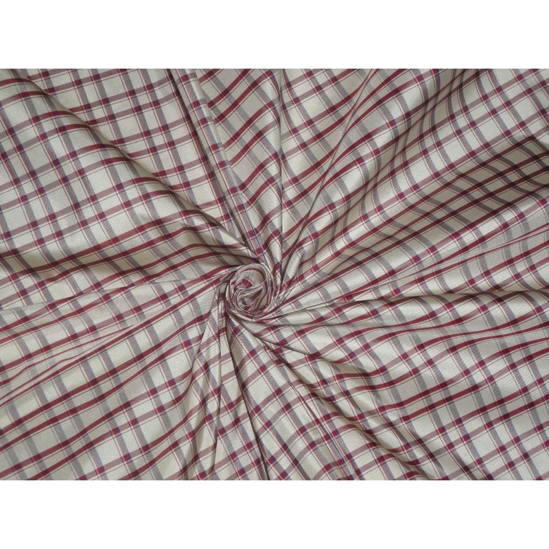 100% Pure Silk Taffeta Fabric Wine & Cream Color plaids