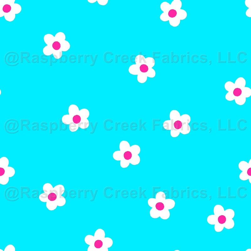 Scattered Summer Florals on Bright Blue