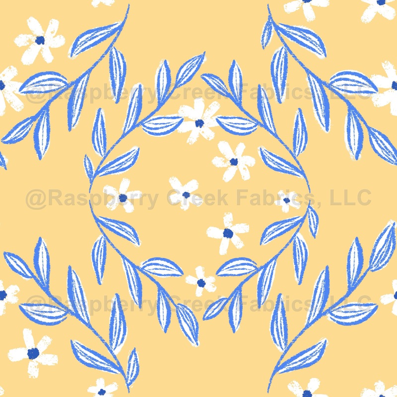Yellow, vines, hand drawn, geometric, floral, swim, white, girls, kids, women, summer, bright, kitchen