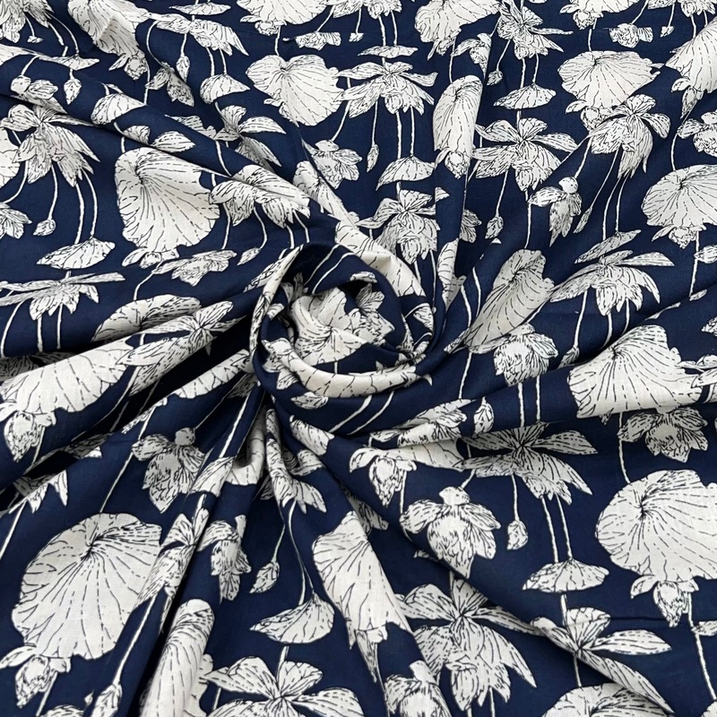 Blue Lotus Leaf Overall Cotton Print