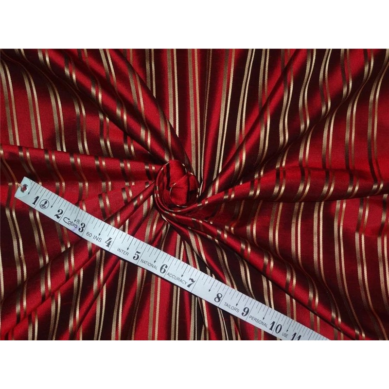 100% silk dupioni horizontal stripe wine/mustard and gold stripe 54" wide DUPS60{1}