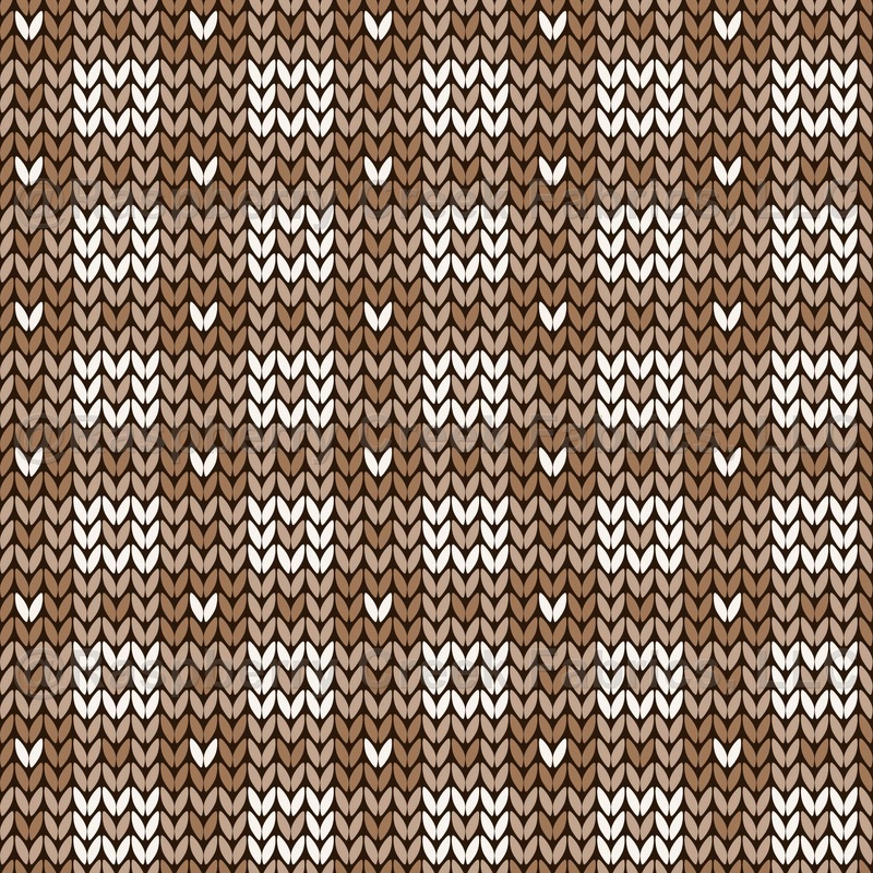 Faux Knitted Wool Gingham with 3 Color Hearts Retro Folk Nordic Warm Grandpa Style Mocca Latte Brown