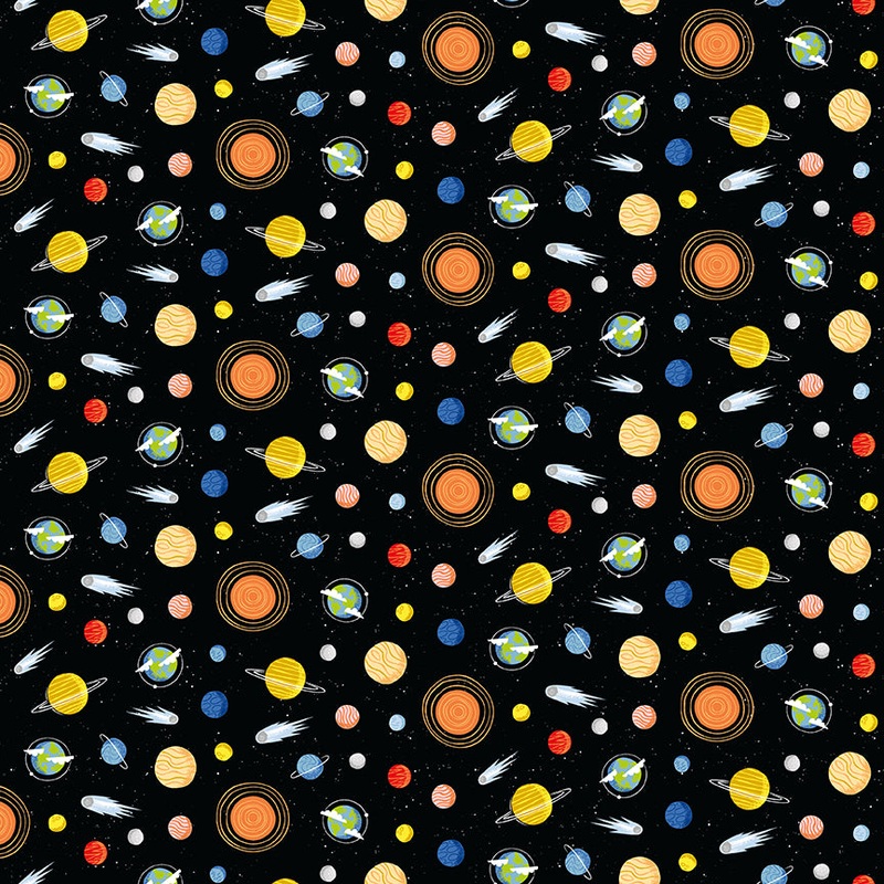 Reach For The Stars with NASA by Riley Blake Designs : Planets Black C18335-BLACK