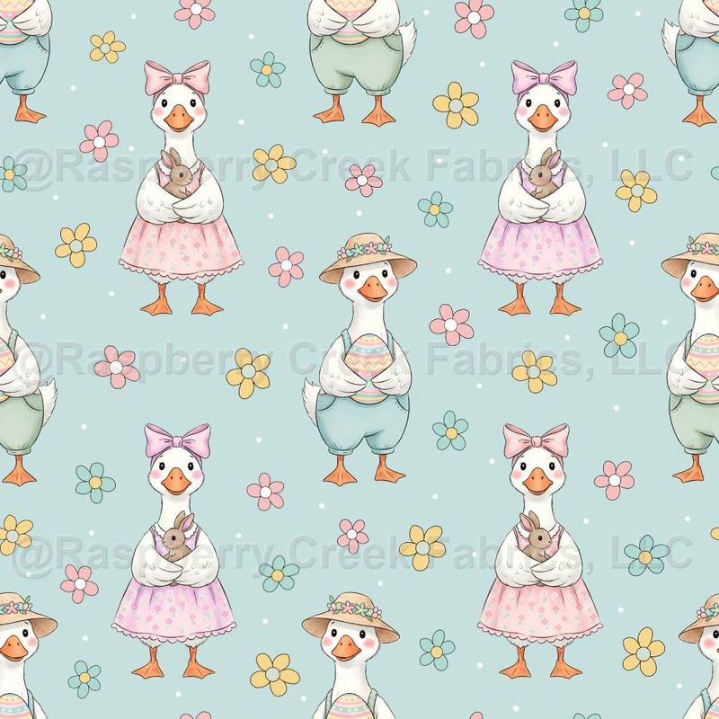 Sweet Spring Goose Easter Floral Spring Ducks in Soft Baby Blue
