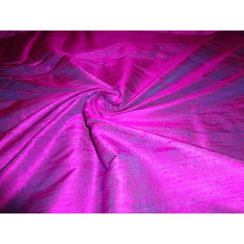 100% PURE SILK DUPIONI FABRIC dark pink x blue 54" wide WITH SLUBS*