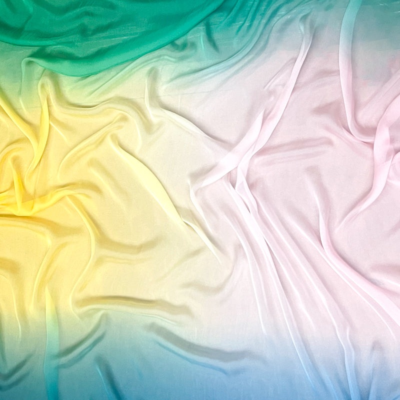 3 YD PC Green-Yellow-Pink Silk Ombre Printed PANEL Chiffon Woven Fabric