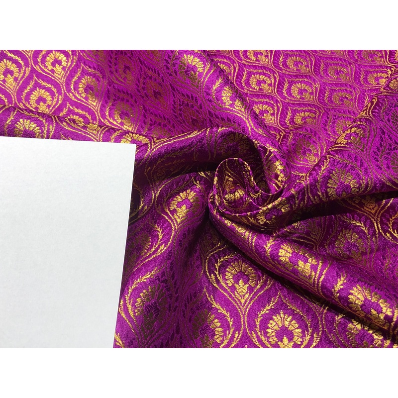 Silk Brocade fabric with metallic gold jacquard available in 3 colors purple, green and candy pink BRO1025 purple