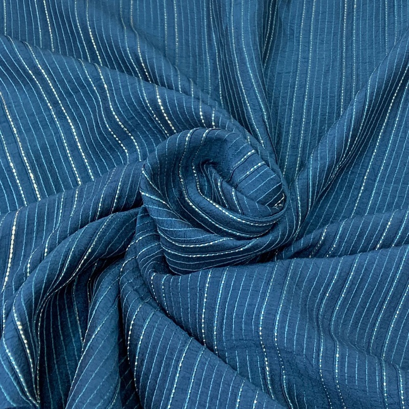 Teal Blue Slub Silk Pintex Embroidery