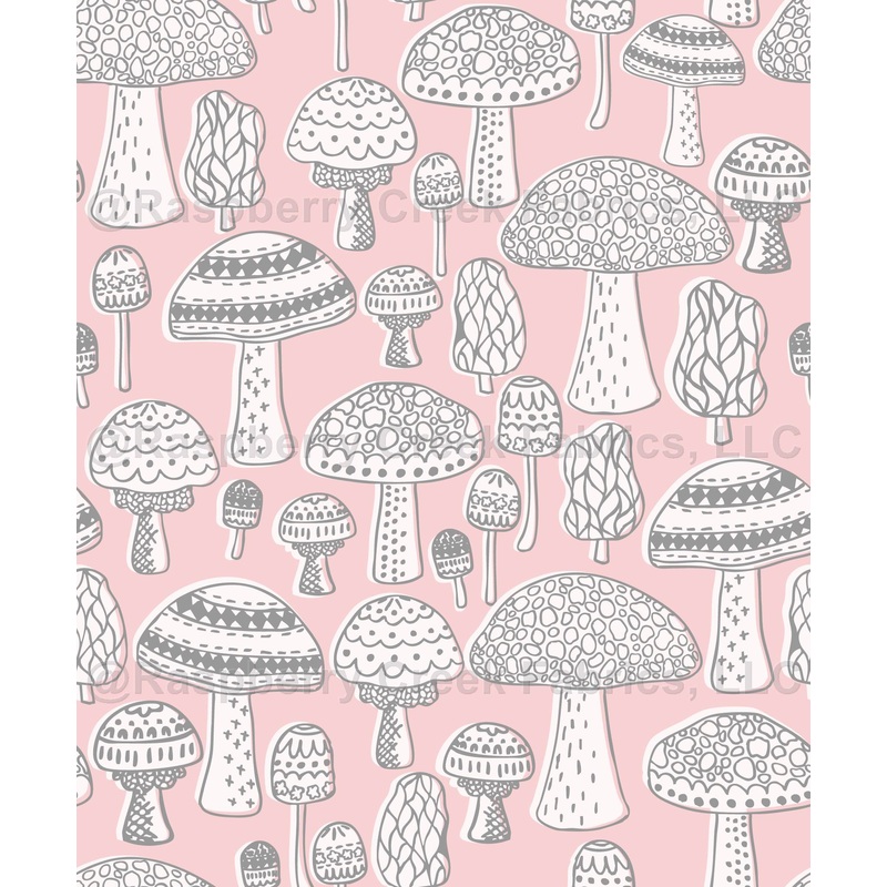 Retro Mushroom Light Pink, White and Gray- Mouse Mowing Moss Collection