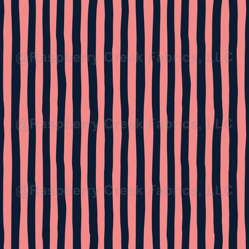 Salmon Pink & Navy Blue Wonky Stripes