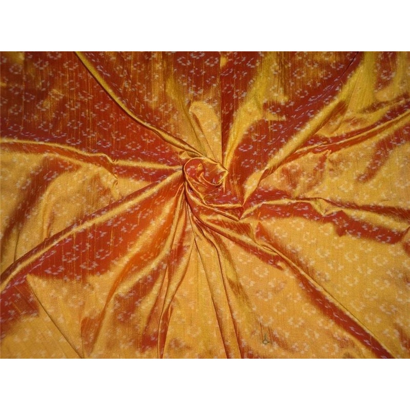100% pure silk dupion ikat fabric golden mango colour 44" wide