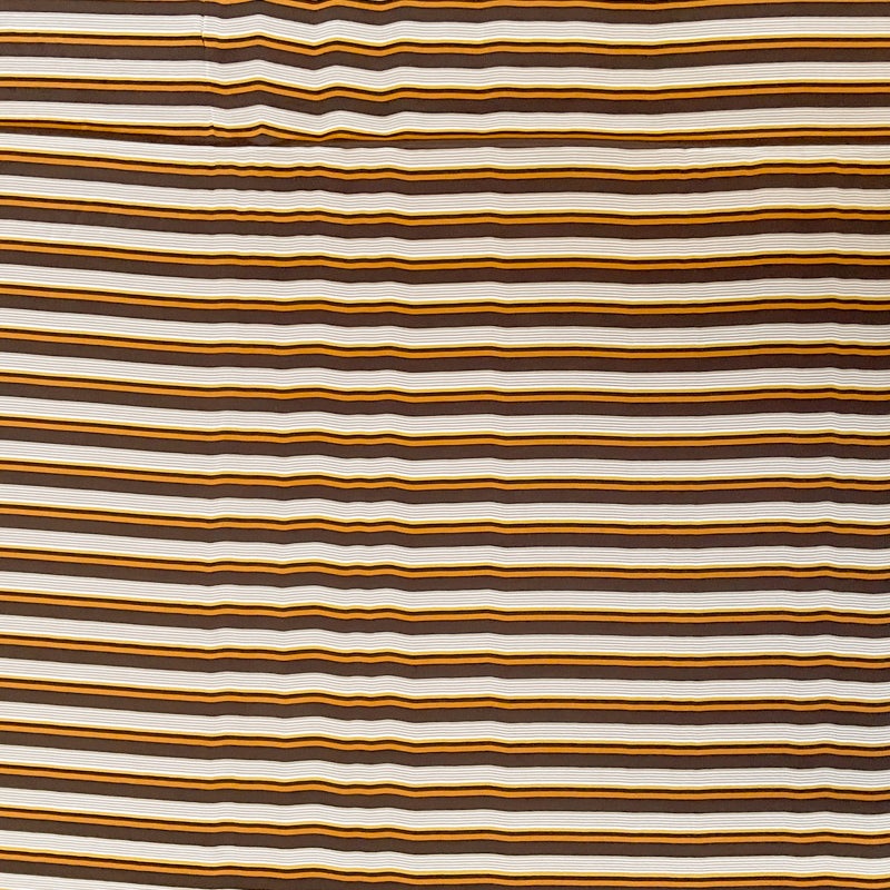 4 1/2 YD PC-Brown-Beige-Orange-Mustard Yellow Vintage Stripe Charmeuse Silk Designer Remnant Fabric