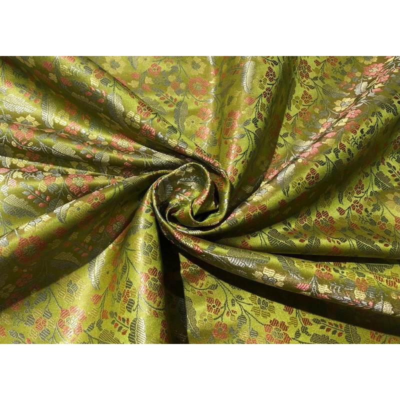 Silk Brocade fabric~ 44" wide FLORAL jacquard available in 3 colors light olive ,mango and nude beige BRO999 light olive